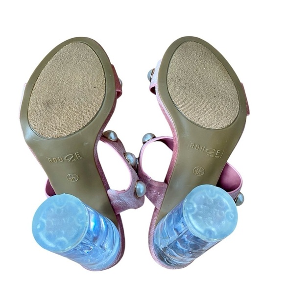 Rouge New Upright Pearl Pink Mauve Velvet Clear Block Heels 7.5 NWT - Picture 7 of 11